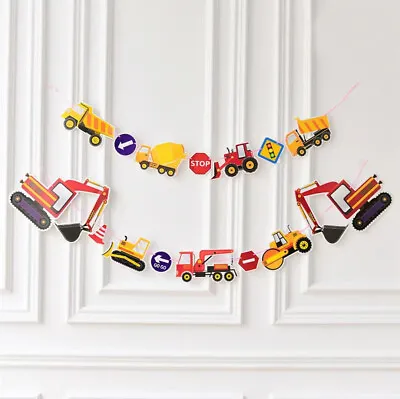 Construction Builder Digger Hanging Banner Bunting Flag Birthday Party Decor • £5.98