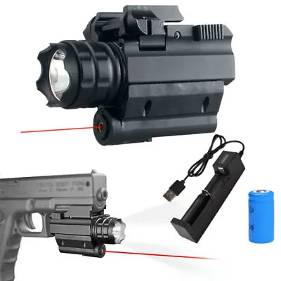 $19.99 • Buy 2000LM LED Flashlight Weapon Red Laser Compact Pistol Gun Rail Light Scope Mount