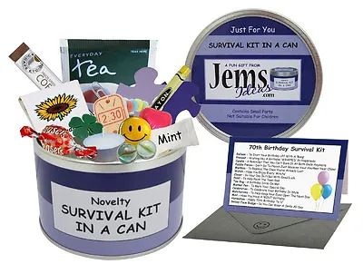 HAPPY 70th BIRTHDAY Survival Kit In A Can. Fun Gift & Card For Him/Her/Men/Women • £12.75