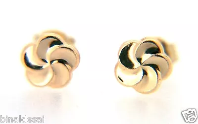 9ct Gold 6mm Swirl Round Flower Studs Earrings Girls B'day GIFT BOX ~ SOLID 9k ~ • £18.50