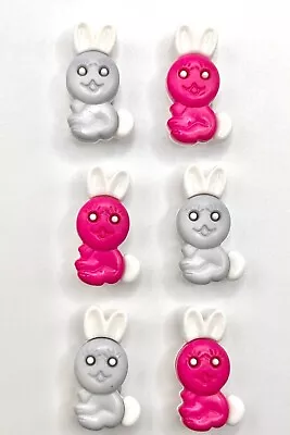 Pink Or Grey Baby Rabbit Buttons Pack Of 6 Infant 19mm By 11mm Shank Back • £2.49