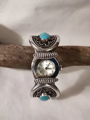 NAVAJO STERLING & TURQUOISE WATCH CUFF VINTAGE 79.4 Grams  • $65.99