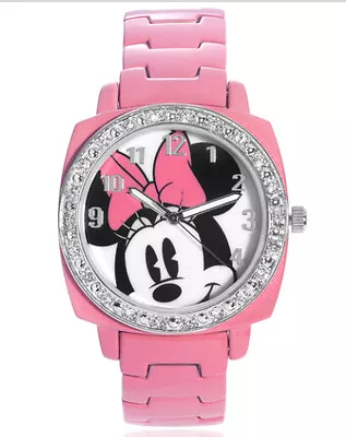 Minnie Mouse Watch MINAQ380 Pink Strap Crystals BEZEL  • $29.99