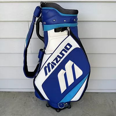 Mizuno Staff Tour Golf Bag Cart Retro Blue White Strap With Raincover • $174.99