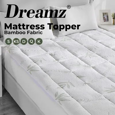 Dreamz Bamboo Pillowtop Mattress Topper Protector Cover Underlay Pad All Size • $42.99