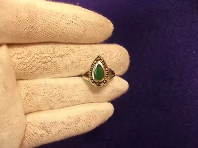 Beautiful Older Vtg Lady's Sterling Silver Teardrop Chrysoprase Marcasite Ring • $31