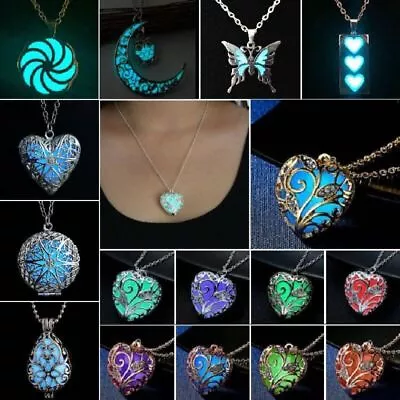 Glow In The Dark Heart Silver Plated Pendant Necklace Jewelry Women Wholesale • $1.84