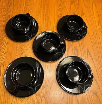 Set Of 5 Mikasa Galleria Opus Black Calla Lily FK701 Cup And Saucer Japan • $20