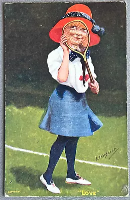 Tennis Girl With Racket Red Bonnet Love Artist E. P. Kinsella PM Ca 1910 PC • £7.71