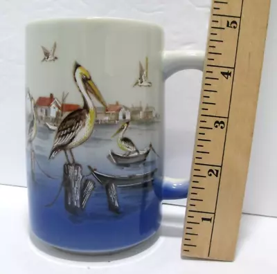 Vintage Otagiri Japan Coffee Mug Cup Sea Gulls Sailboats Wharf Tall • $19.99