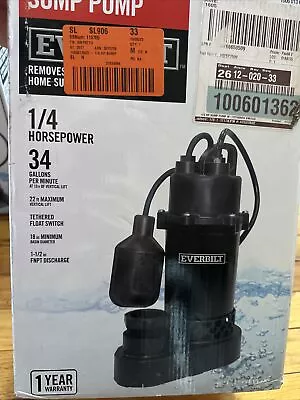 Everbilt HDSP25W 1/4 HP Submersible Alum Sump Pump 34 GPM W/ Tethered Switch • $46