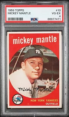 1959 Topps Baseball #10 Mickey Mantle PSA 4 VG-EX • $430