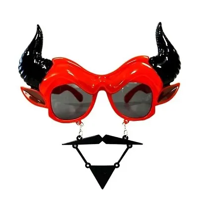 Red Devil With Horns Moustache And Beard Sunglasses Halloween Fancy Dress Prop • £7