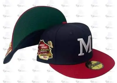 New Era Milwaukee Braves Navy Blue Red '57 WS 5950 59Fifty Patch Fitted UV Pin • $52.99