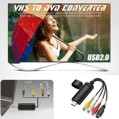 USB 2.0 VHS Tapes Tape To DVD VCR Audio Video Converter Adapter Cards PC NEW • £6.54