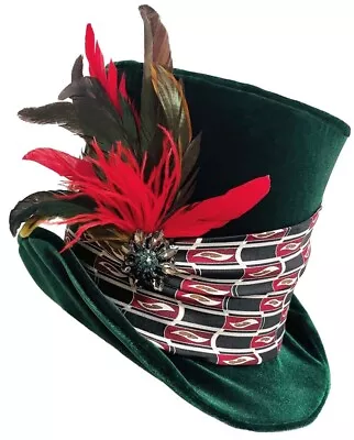 Green Velvet Top Hat Red Black White Wild Steampunk Dandy Mad Hatter Wedding • $85