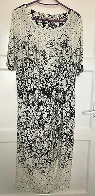 Marks And Spencer Collection Black White Floral Short Sleeve Dress UK Size 10 • £8.99