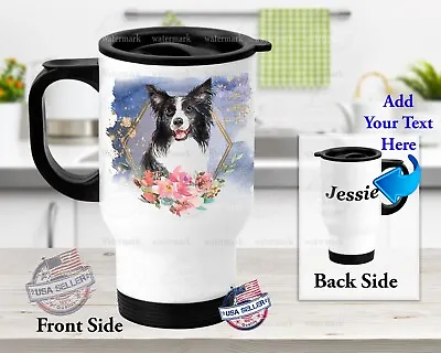 Border Collie Dog Flower Personalized Stainless Steel Tumbler 14oz Travel Mug • $25.99