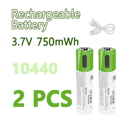 2PCS 10440 USB 750mWh Battery 3.7V Type C Cable Charger Flashlight Rechargeable • £29.95