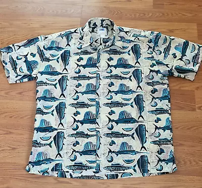 Kahala Hawaiian Shirt Men's Large Avi Collection Ocean Tuna Sailfish 100% Cotton • $24.95