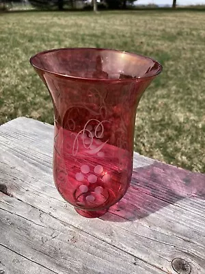 Cranberry Grapes Glass Hurricane Lamp Shade Chandelier 6-3/8”H See Description • $14.95