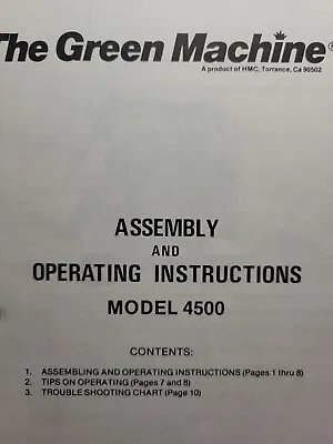 HMC Green Machine Gasoline Handheld Brush Cutter 4500 Owner & Parts Manual • $82.60
