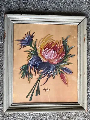 Original Vintage Painting Oil On Silk Signed Floral Flower Chrysanthemum • $69