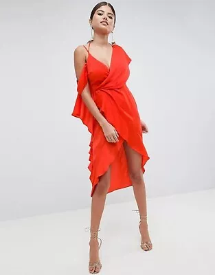 £17.99 • Buy ASOS DESIGN Sexy Satin Asymmetric Drape Midi Pencil Dress - 10