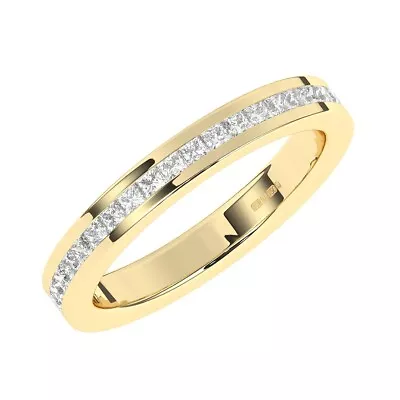 18K Yellow GoldChannel Set 100% Natural Princess Diamond Half Eternity Ring • £526.24