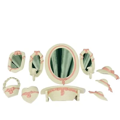 Vintage Home Interior Burwood White Pink Ribbon Mirror Sconce Shelf 10 Piece Set • $69.99