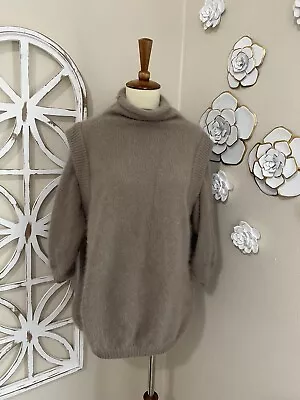 MODA INTERNATIONAL Medium ANGORA RABBIT HAIR BLEND TAUPE SWEATER • $29.98