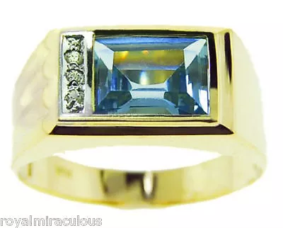 Mens Diamond Ring Aquamarine 14K Yellow Or White Gold • $795