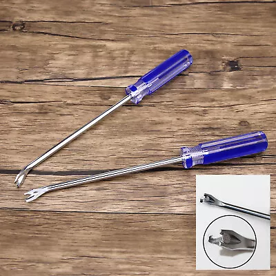 2x Blue V Tip Nail Staple Rivet Tack Puller Remover Crowbar Screwdriver Tool • £11.77