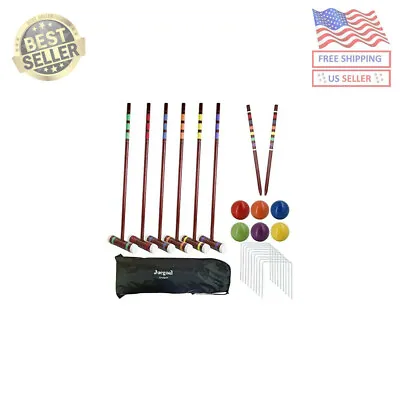 6 Player Vintage Croquet Set Wooden Mallet Outdoor Sports Backyard Lawn Games • $60