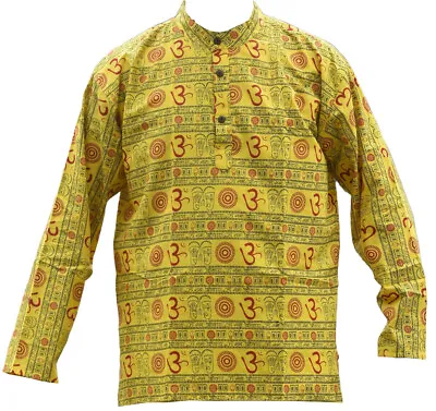 £16.99 • Buy AUm ॐ OM Printed Men's Grandad Yoga Kurta Shirt Full Sleeve With Flat Buttons
