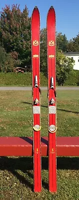 GREAT Vintage RED WOODEN SKIS 63  Long 'Snow Eagle' Snow COUNTRY DECOR W@W! • $118.49