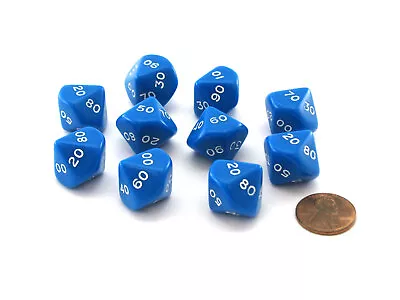 Pack Of 10 Tens D10 (00-90) 16mm Opaque Dice - Blue With White Numbers • $3.09