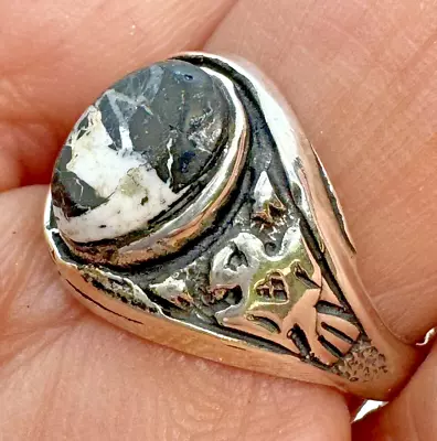 White Buffalo Turquoise Ring Sz 7 Sterling Silver Thunderbird Southwest • $49.94