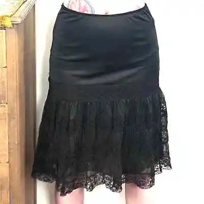 Vintage Lace Hem Crinoline 1950s Black Nylon Petticoat Slip & Ruffle Tiers XS-L • $59