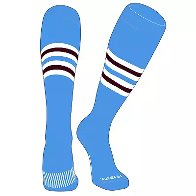 Striped OTC Baseball Softball Football Socks (F) Sky Blue White Maroon • $15.99