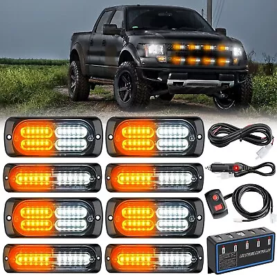 Nilight 8PCS LED Strobe Lights 12V Sync Feature Amber White 12 24LED Lights • $58.99