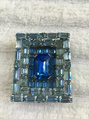 Vintage Kramer Of New York Two Tone Blue Silver Tone  Rhinestone Brooch Pin • $59.99