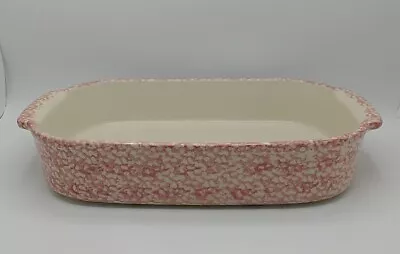 Henn Pottery Spongeware Large Red Lasagna Casserole 16  Long 4 Quart • $225