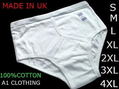 6Men's Y Fronts Briefs 100% Cotton Underwear / White  S M L XL 2XL 3XL 4XL 5XL • £9.99