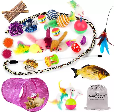 28Pcs Cat Toys Kitten Toys Assorted Cat Tunnel Catnip Fish Feather Teaser Wand  • $19.18