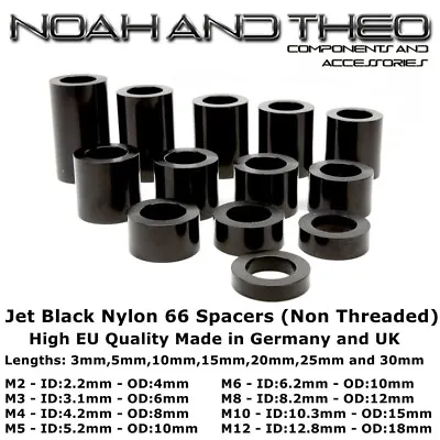£2.39 • Buy 12x Jet Black Nylon 66 Plastic SPACERS Standoff Washer M2 M3 M4 M5 M6 M8 M10 M12