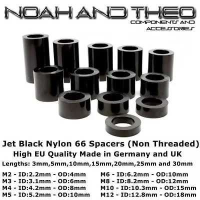 12x Jet Black Nylon 66 Plastic SPACERS Standoff Washer M2 M3 M4 M5 M6 M8 M10 M12 • £4.08