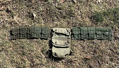 WW2 US M1928 M1 Garland 10 Pockets Belt Ammo Bag & 2 Canvas Bags  (17D) • $100