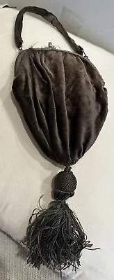 Antique 1920s Brown Velvet Evening Bag Purse HandBag W/ Hinged Coin Purse Tassel • $15