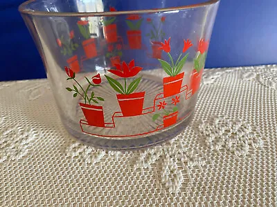 Vintage Red Green Floral Retro Glass Ice Bucket • $19.99